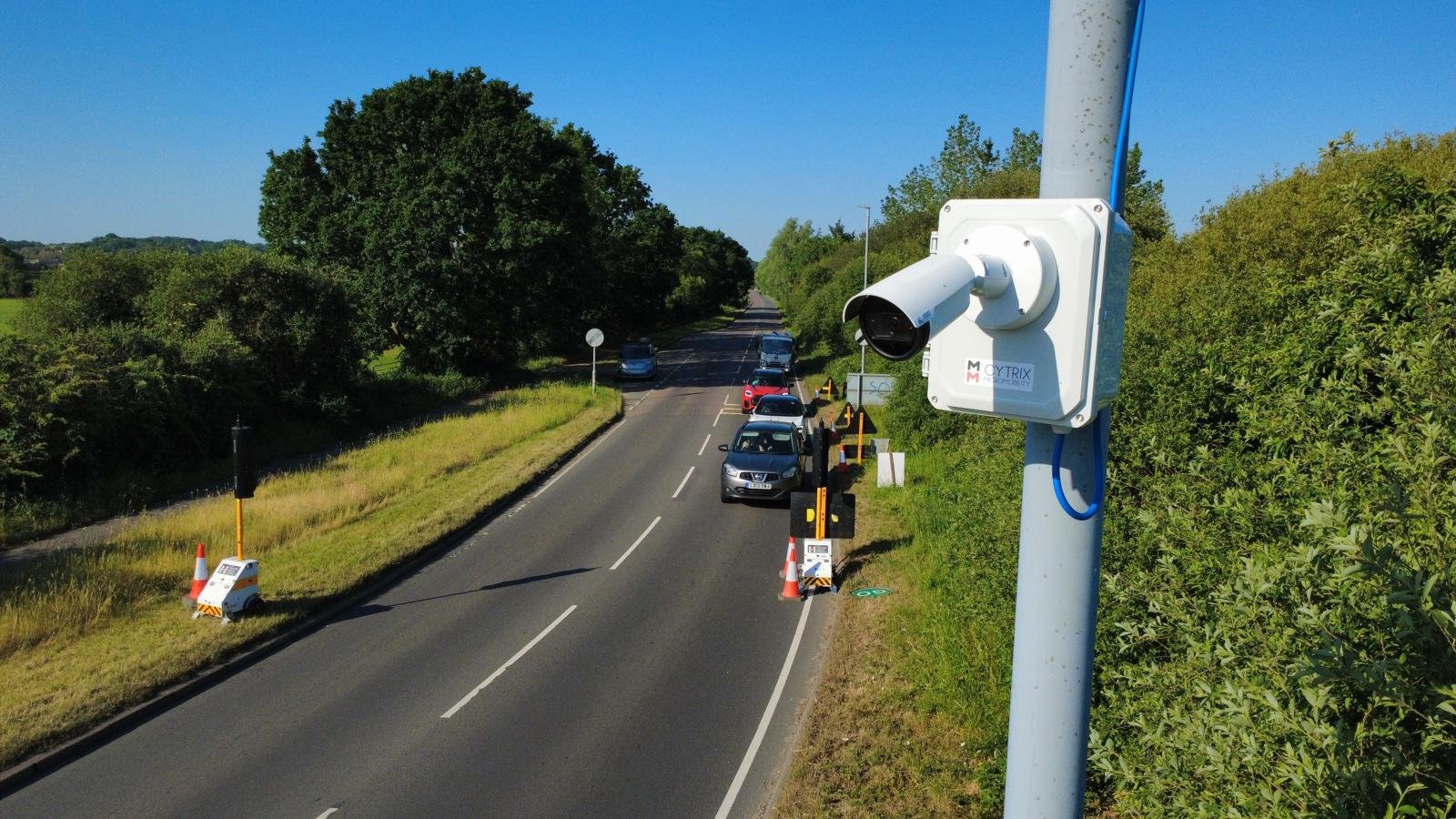 Cytrix camera mounted on a roadside pole, overlooking the road